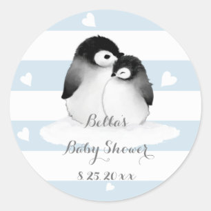 Stickers Baby shower de pingouin bleu