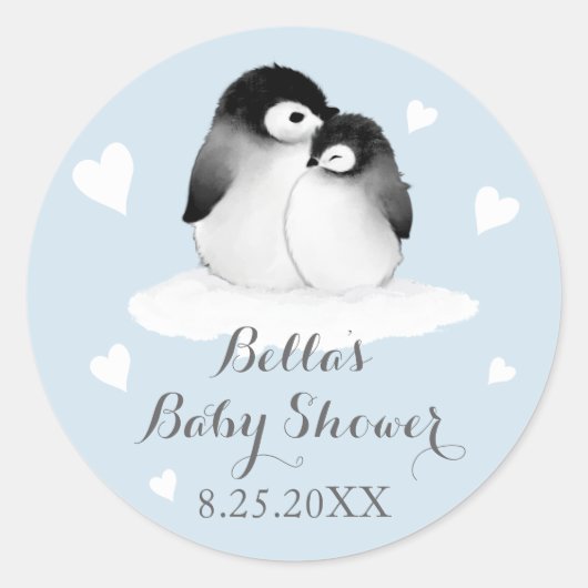 Stickers Baby shower de pingouins bleus (Devant)