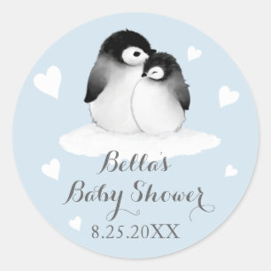 Stickers Baby shower de pingouins bleus