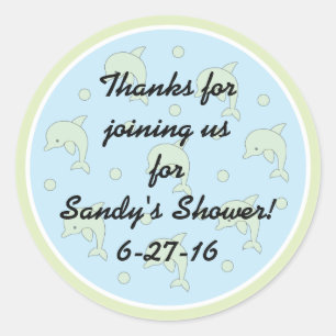 Stickers baby shower "Dolphins/Blue" 1 1/2" ou 3"