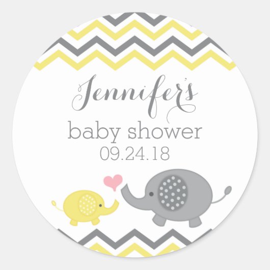 Stickers Baby shower éléphant Chevron gris jaune (Devant)