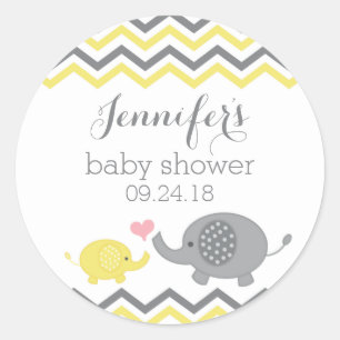 Stickers Baby shower éléphant Chevron gris jaune