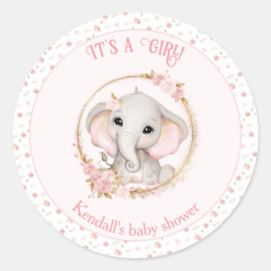 Stickers Baby shower Eléphant Rose fille mignonne