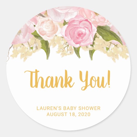 Stickers Baby shower Fille, Rose Et Or (Devant)