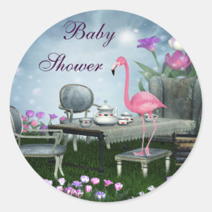 Stickers Baby shower Flamant rose Wonderland