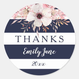 Stickers Baby shower floral bleu marine