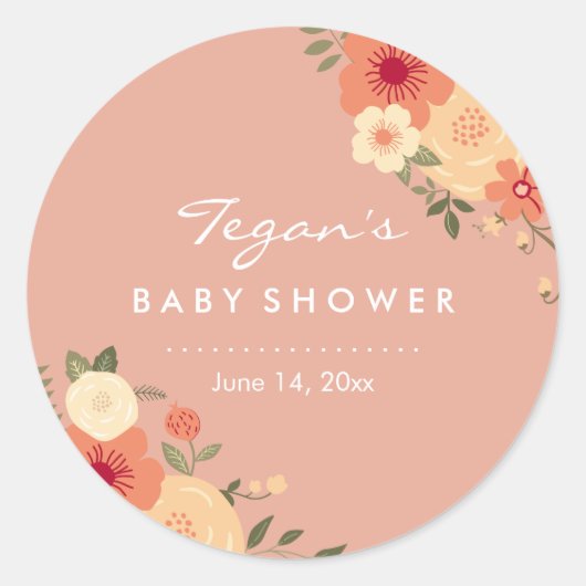 Stickers Baby shower Floral Peach Moderne (Devant)