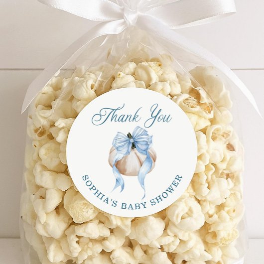 Stickers Baby shower garçon Citrouille Blue Bow