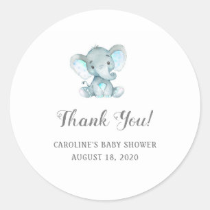 Stickers Baby shower garçon, Merci éléphant bleu,