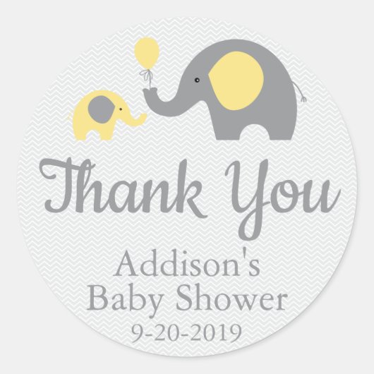 Stickers Baby shower Jaune Elephant Thème Cercle (Devant)