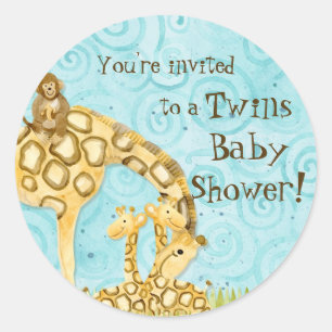 Stickers Baby shower Jungle, Twins - Blue