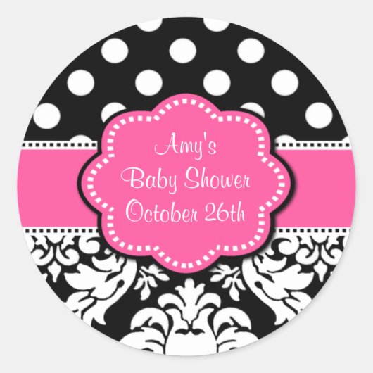 Stickers Baby shower noir rose Damask ou Anniversa (Devant)