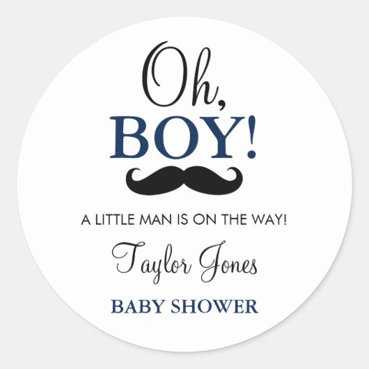 Stickers Baby shower Oh Boy Mustache (Devant)