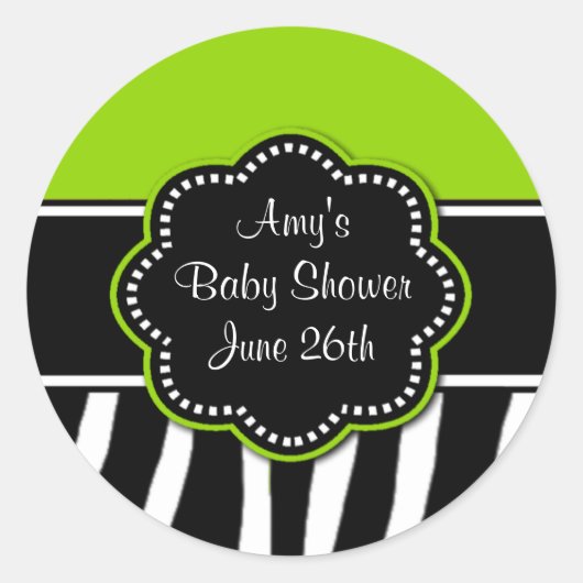 Stickers Baby shower ou Anniversaire Lime Zebra (Devant)