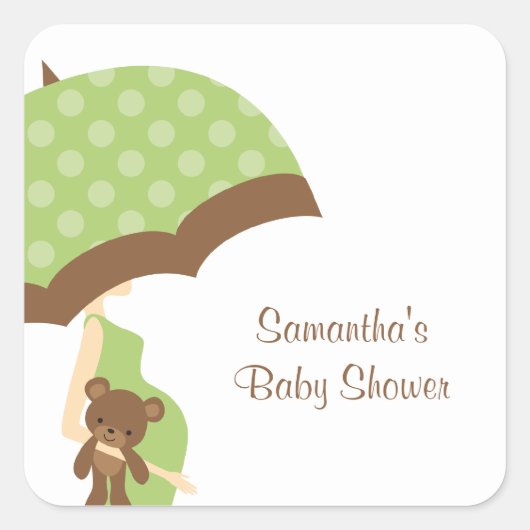 Stickers Baby shower parapluie vert (Devant)