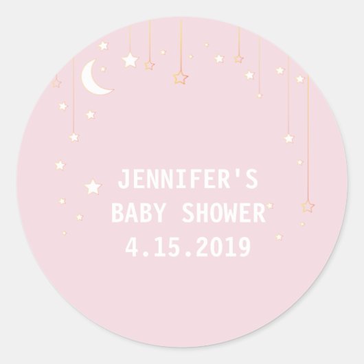 Stickers Baby shower Pink Moon Stars (Devant)