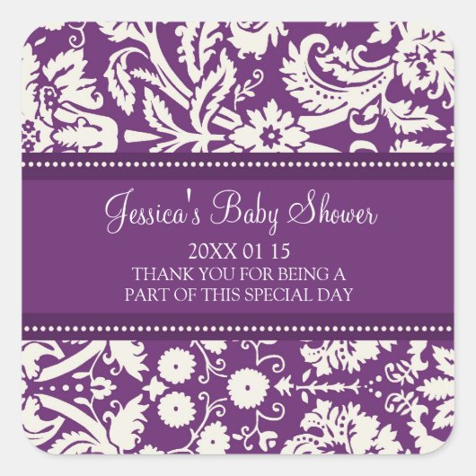 Stickers Baby shower Plum Damask Favoriser (Devant)