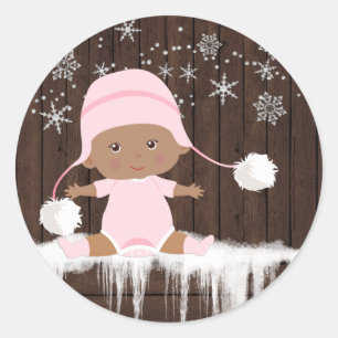 Stickers Baby shower pour fille ethnique Pink Snow