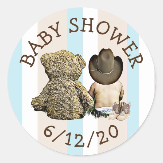 Stickers Baby shower pour ours en cowboy et en ted (Devant)