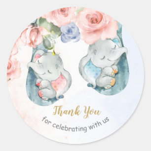 Stickers Baby shower rond Merci éléphant