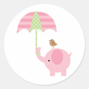 Stickers Baby shower rose éléphant