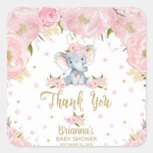Stickers Baby shower rose floral mou Eléphant