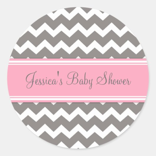 Stickers Baby shower rose Gris Chevron Favoriser l (Devant)