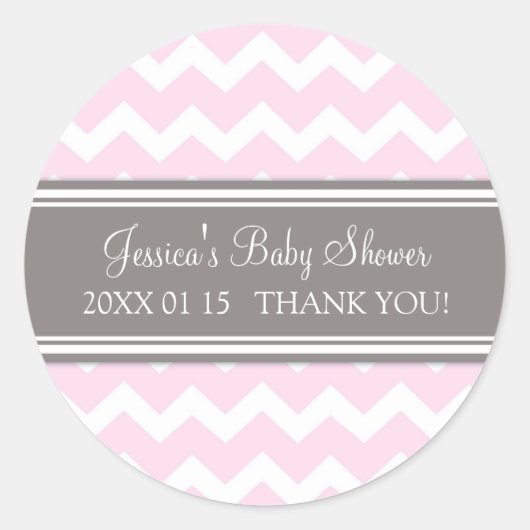 Stickers Baby shower rose Gris Chevron Favoriser l (Devant)