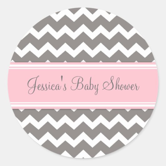 Stickers Baby shower rose Gris Chevron Favoriser l (Devant)