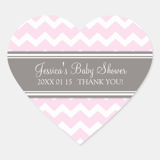 Stickers Baby shower rose Gris Chevron Favoriser l (Devant)