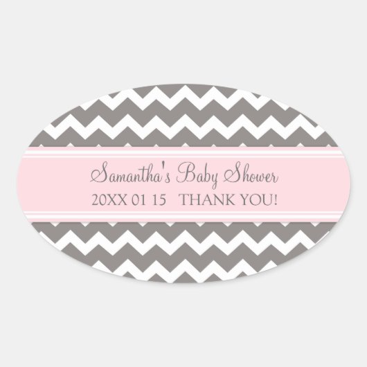 Stickers Baby shower rose Gris Chevron Favoriser l (Devant)