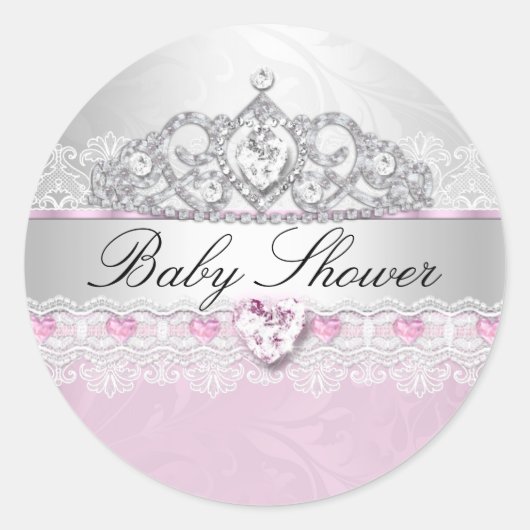 Stickers Baby shower rose Princesse Tiara & dentel (Devant)