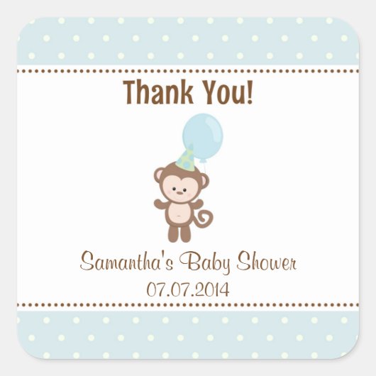 Stickers Baby shower singe Merci (bleu) (Devant)
