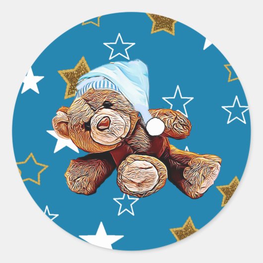 Stickers Baby shower Teddy Bear Blue Stars (Devant)