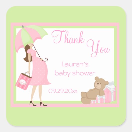 Stickers Baby shower Teddy Bear Pink (Devant)