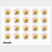 Stickers BABY SHOWER tournesol rose En vichy (Feuille)