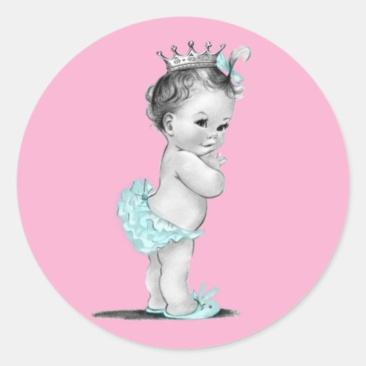 Stickers Baby shower vintage rose princesse (Devant)