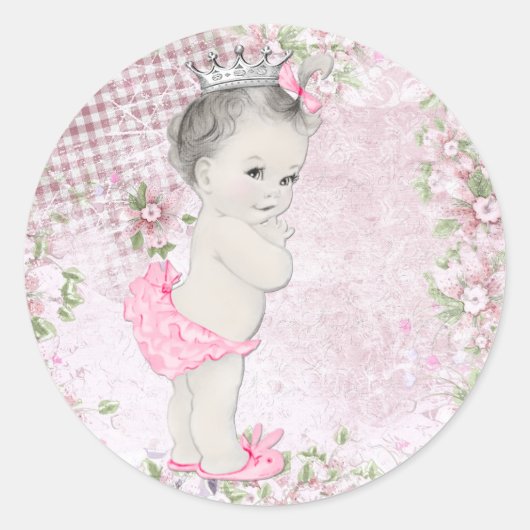 Stickers Baby shower vintage rose princesse (Devant)