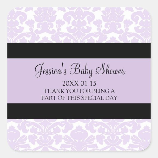 Stickers Baby shower Violet Damask Favoriser (Devant)