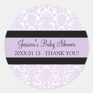 Stickers Baby shower Violet Damask Favoriser