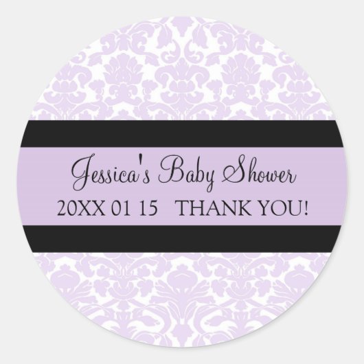 Stickers Baby shower Violet Damask Favoriser (Devant)