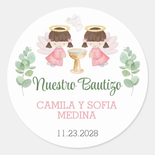 Stickers Baptême Deux Filles Bautizo Espagnol Espa (Devant)