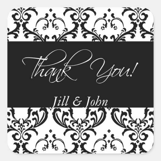 Stickers Black Damask Merci Wedding Favor (Devant)