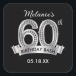 Stickers Black & Silver 60th Birthday<br><div class="desc">Stickers Black & Silver 60th Birthday avec ajout de diamants. Cet autocollant carré peut être utilisé pour les étiquettes de faveur d'anniversaire ou des autocollants sur les faveurs.</div>