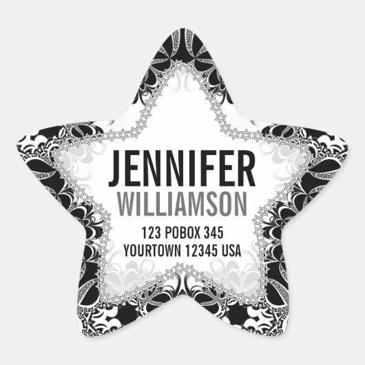 Stickers Black White & Silver Custom Name Star (Devant)