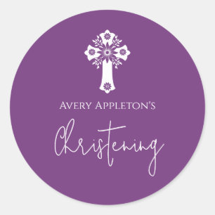 Stickers Bloemenkruis doopsel Sweet Plum