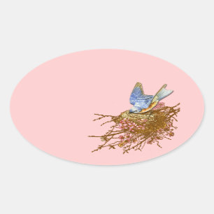Stickers Bluebird & Nest Round