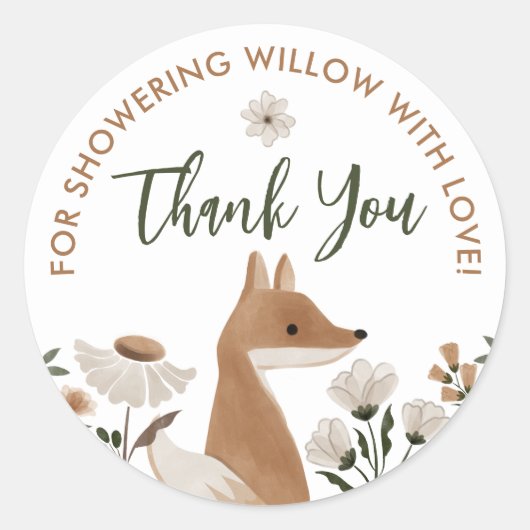 Stickers Boho Woodland Fox Baby shower rond Faveur (Devant)
