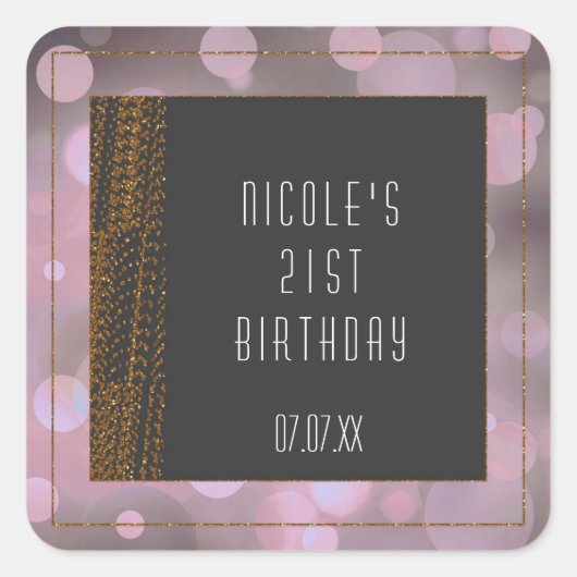Stickers Bokeh Glam Pink Grey & Gold Favoriser (Devant)
