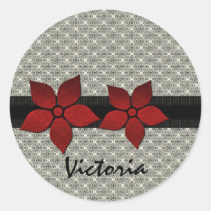 Stickers Bordure striée Fleurs Damas